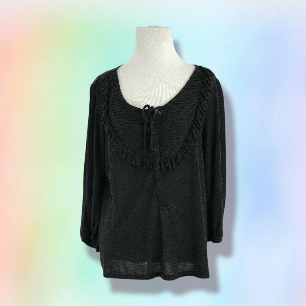 SOFT JOIE TOP M RUFFLED‎ KEYHOLE DARK GRAY whinsygoth goth cottagecore